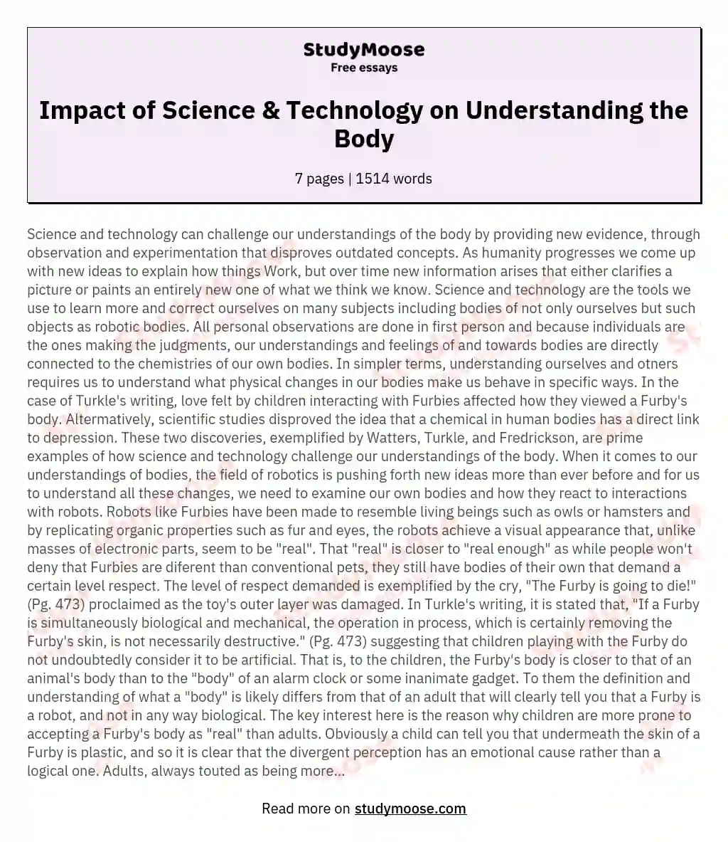 Impact of Science & Technology on Understanding the Body essay
