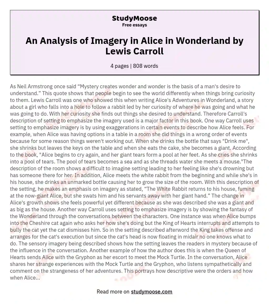 An Analysis of Imagery in Alice in Wonderland by Lewis Carroll