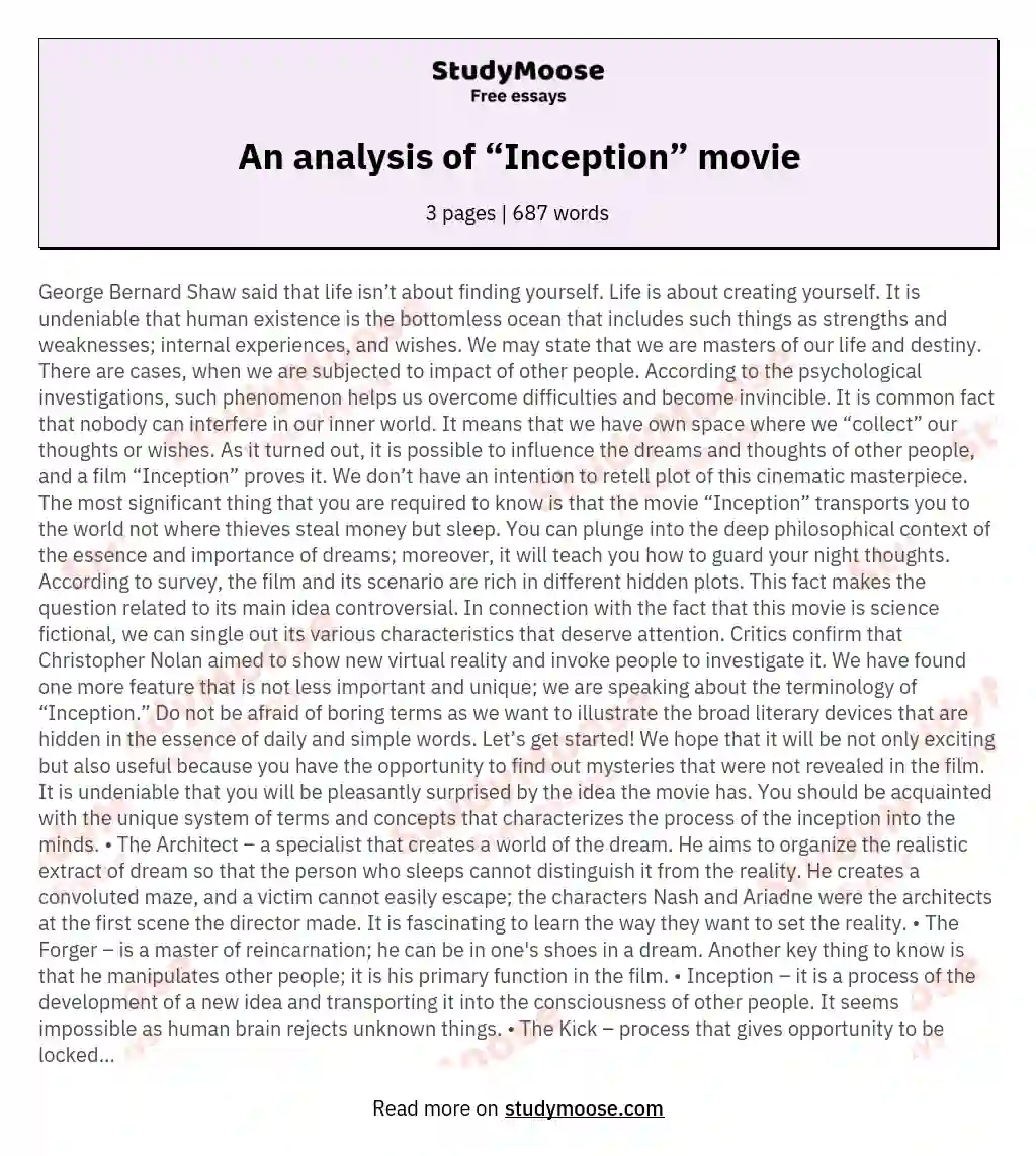 essay on the movie inception