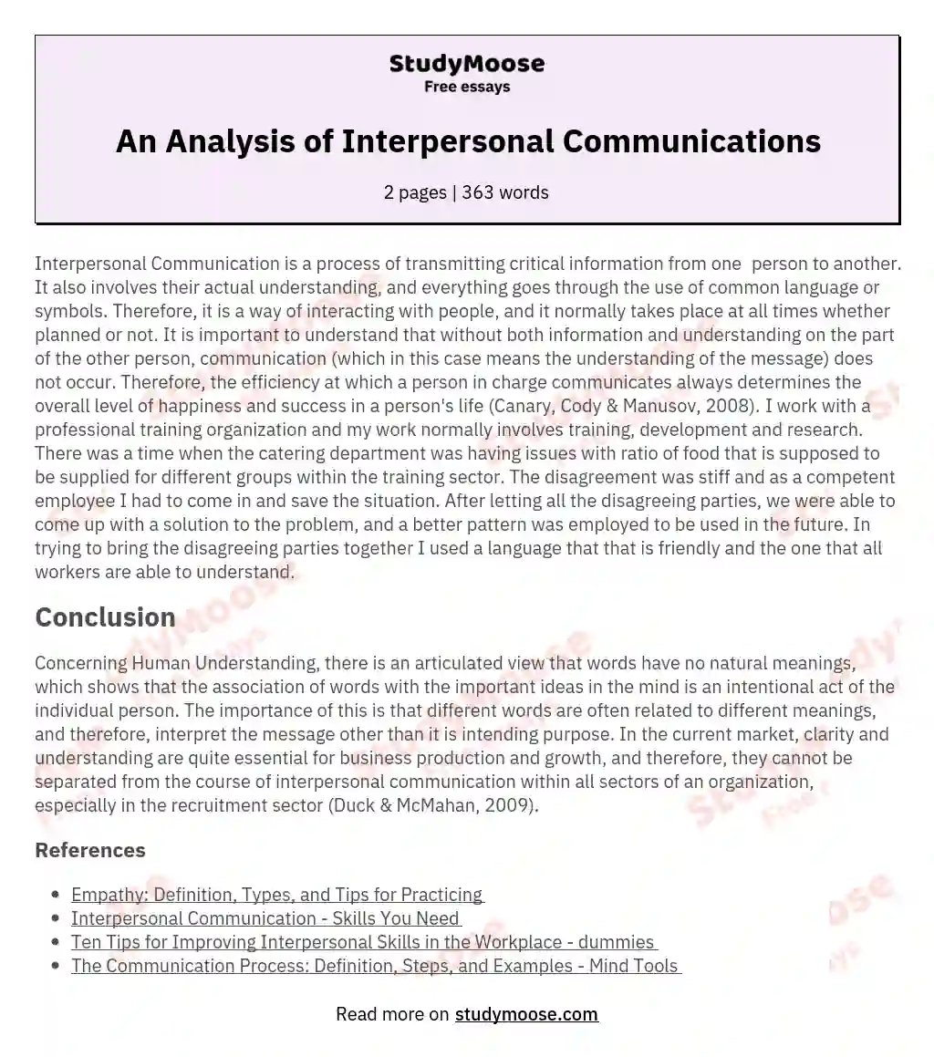 An Analysis of Interpersonal Communications essay