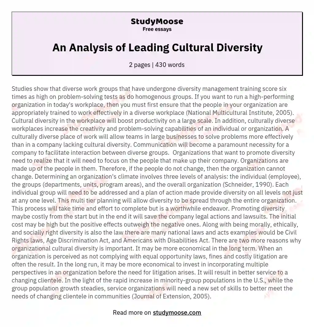 An Analysis of Leading Cultural Diversity essay