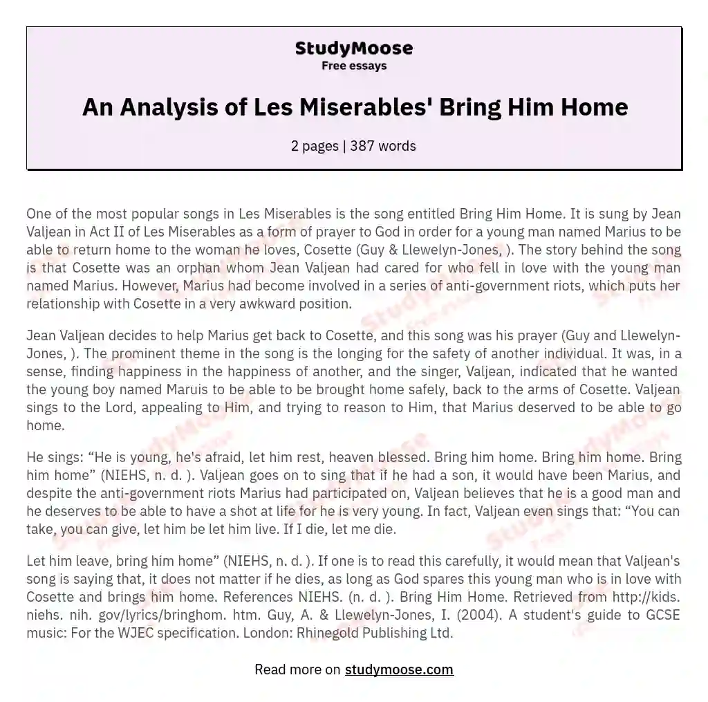 An Analysis of Les Miserables' Bring Him Home essay