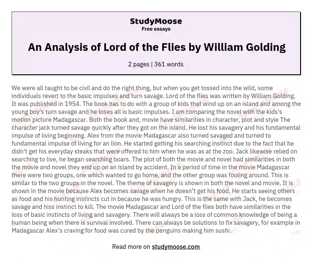 An Analysis of Lord of the Flies by William Golding