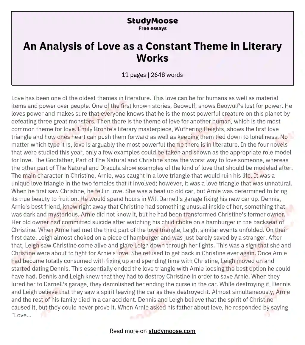 An Analysis of Love as a Constant Theme in Literary Works essay