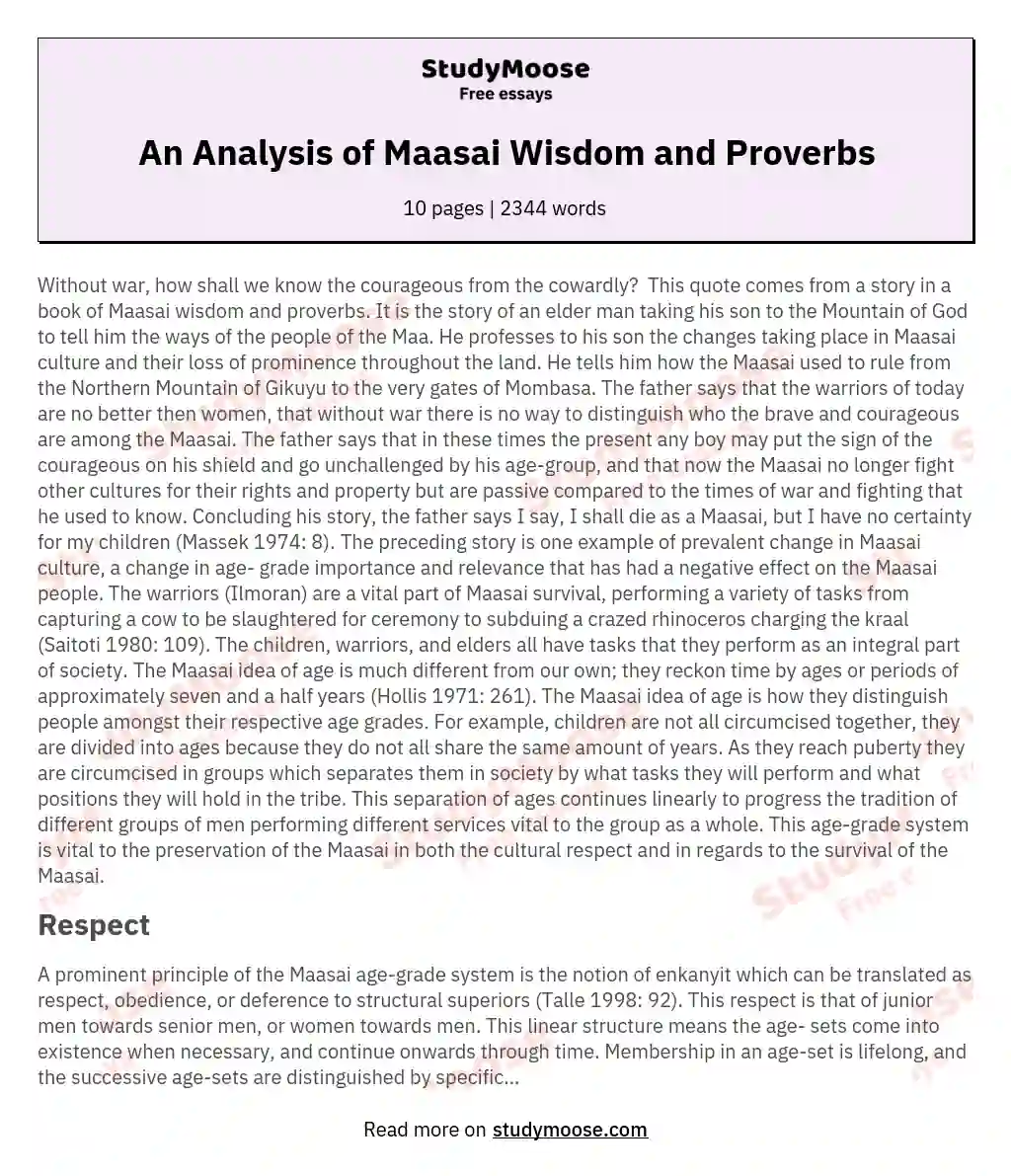 An Analysis of Maasai Wisdom and Proverbs essay