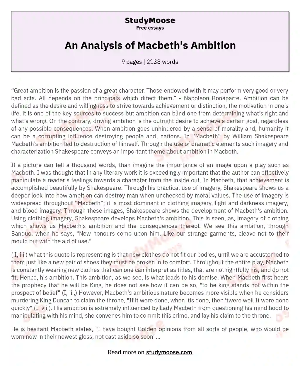 macbeth essay example