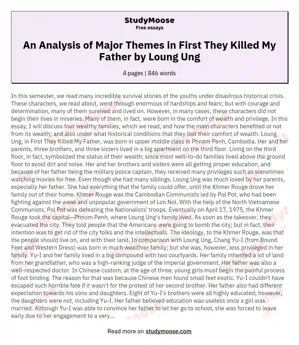 An Analysis of Major Themes in First They Killed My Father by Loung Ung essay