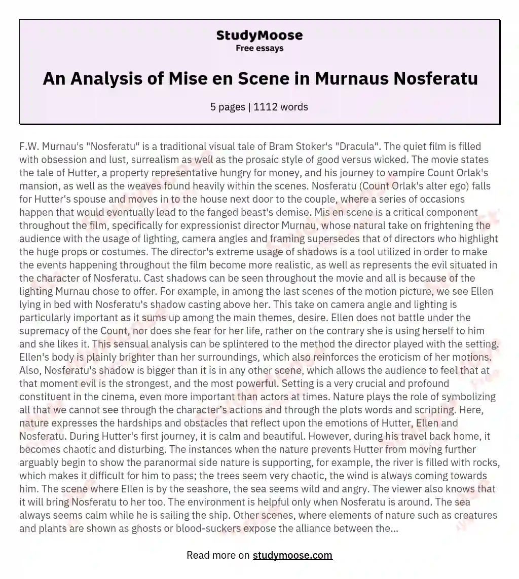 An Analysis of Mise en Scene in Murnaus Nosferatu
