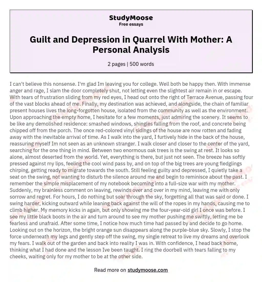 Guilt and Depression in Quarrel With Mother: A Personal Analysis essay