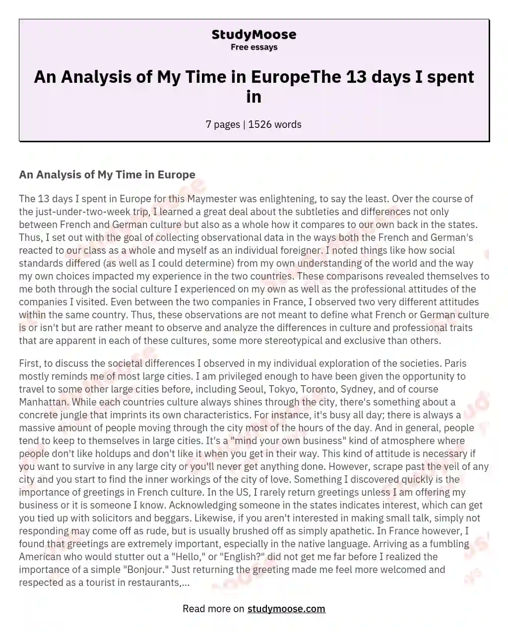 An Analysis of My Time in EuropeThe 13 days I spent in essay