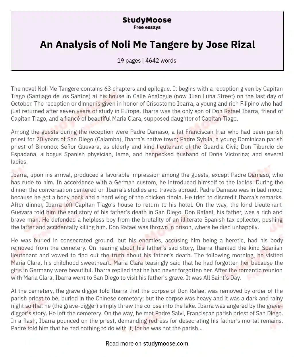 An Analysis of Noli Me Tangere by Jose Rizal essay