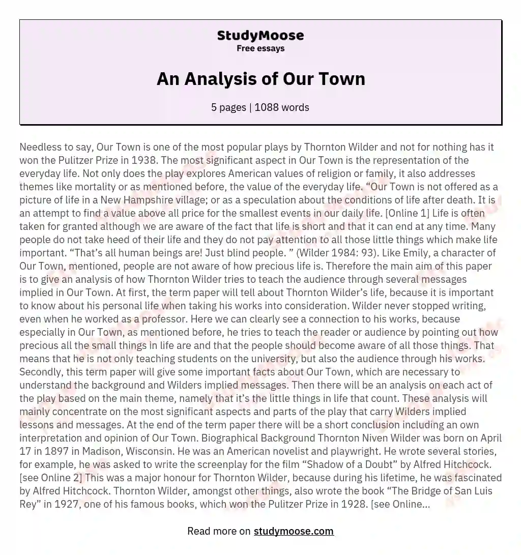 our town essay 100 words