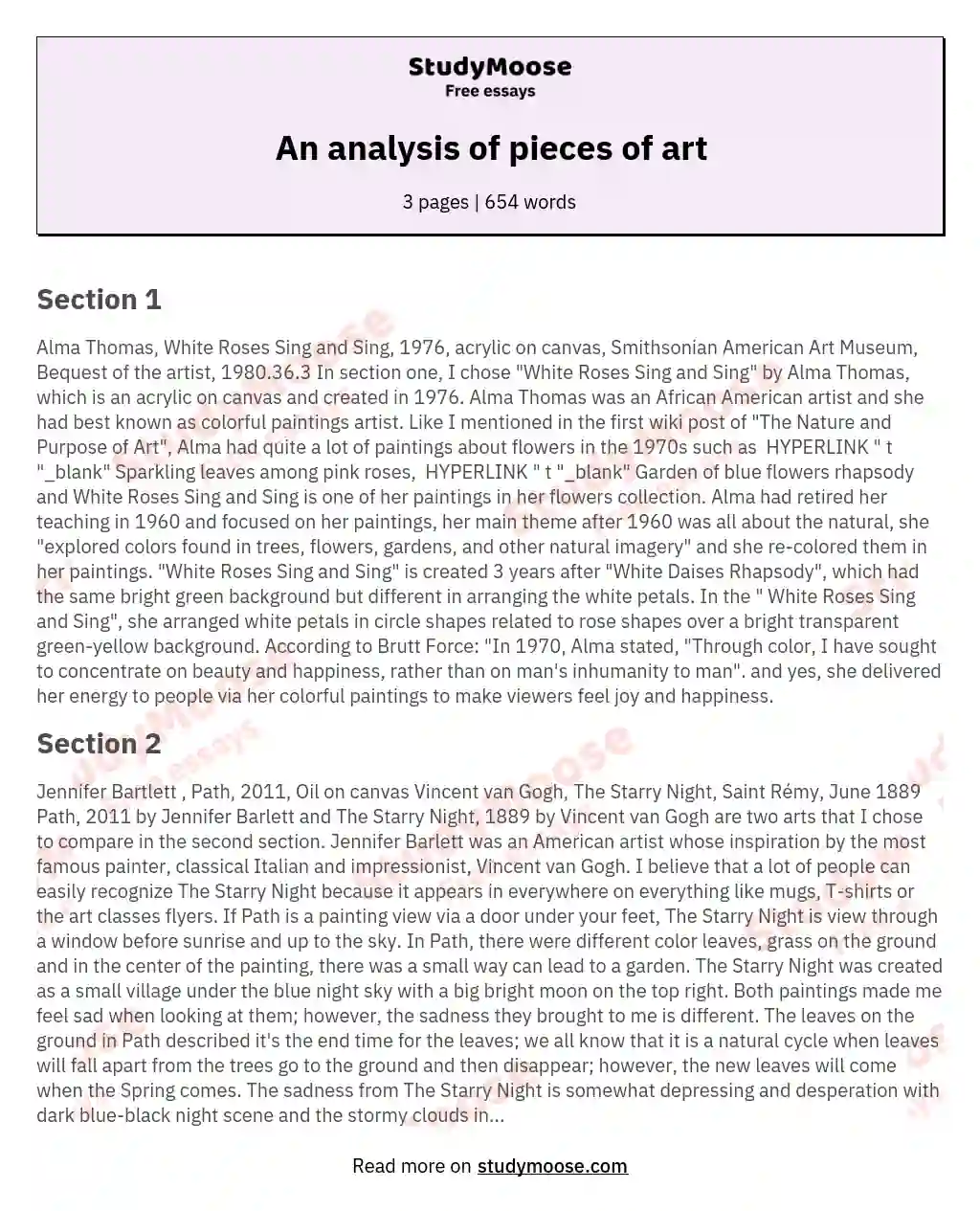 An analysis of pieces of art essay