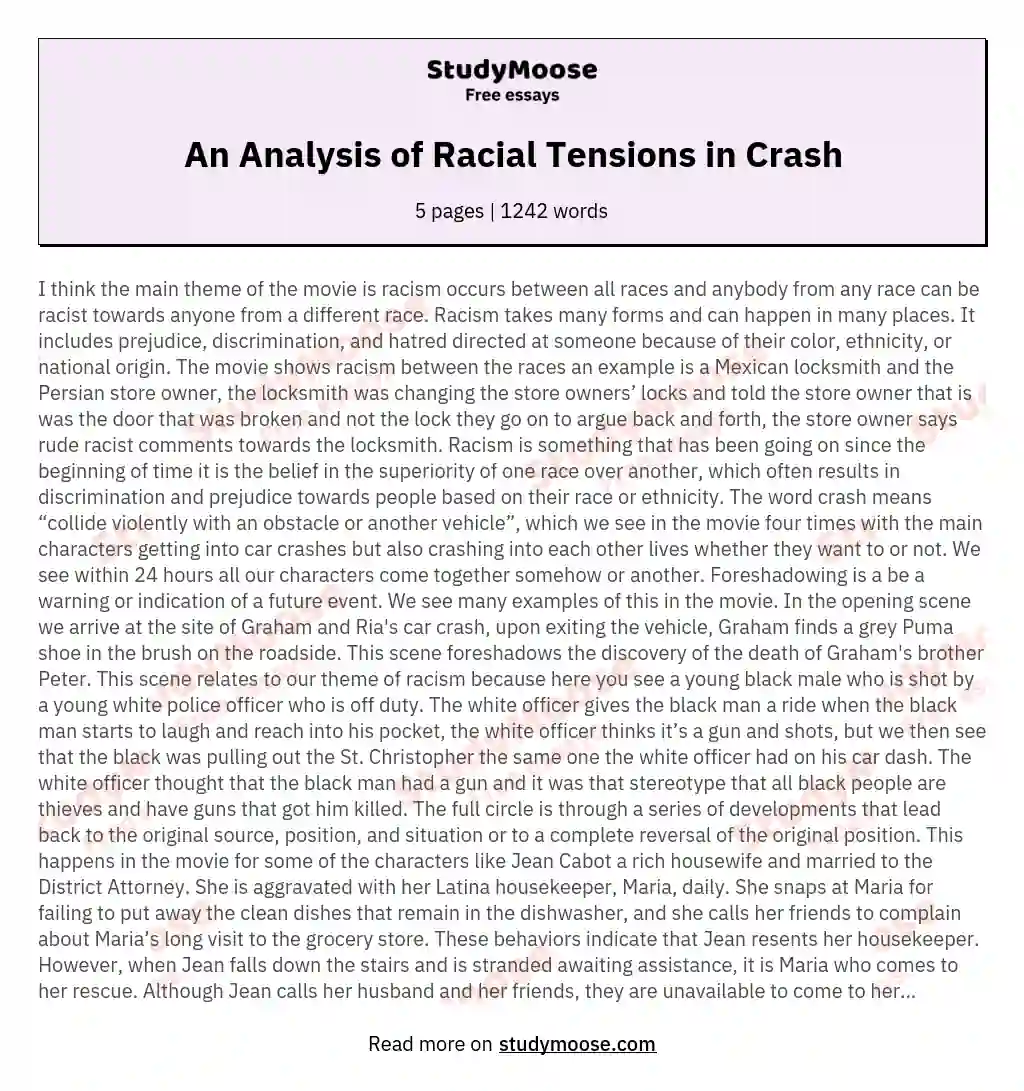 An Analysis of Racial Tensions in Crash essay