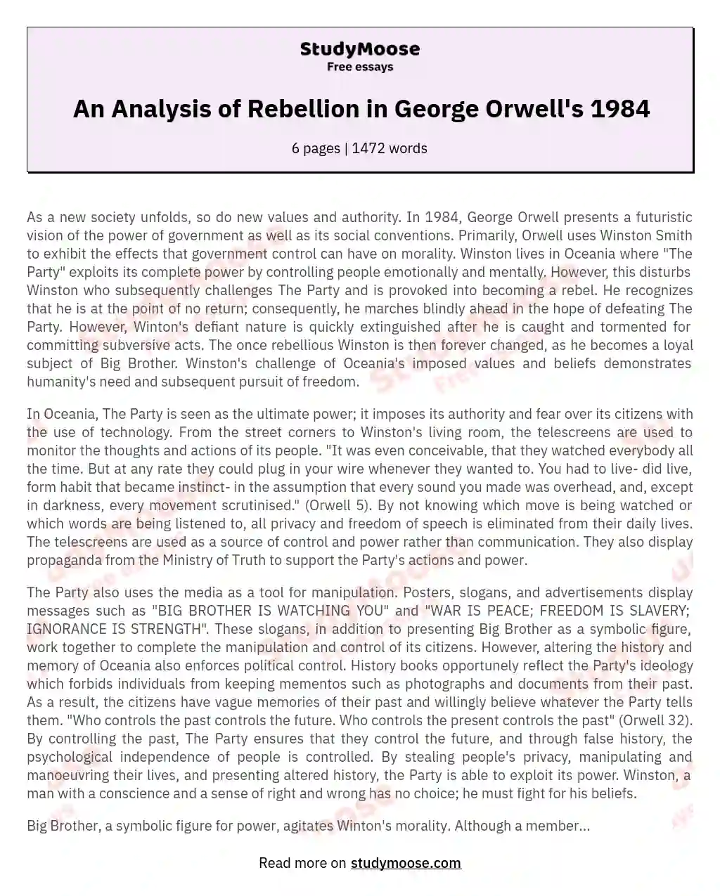 An Analysis of Rebellion in George Orwell's 1984 essay