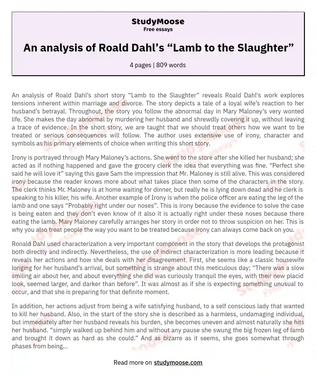 An analysis of Roald Dahl’s “Lamb to the Slaughter”