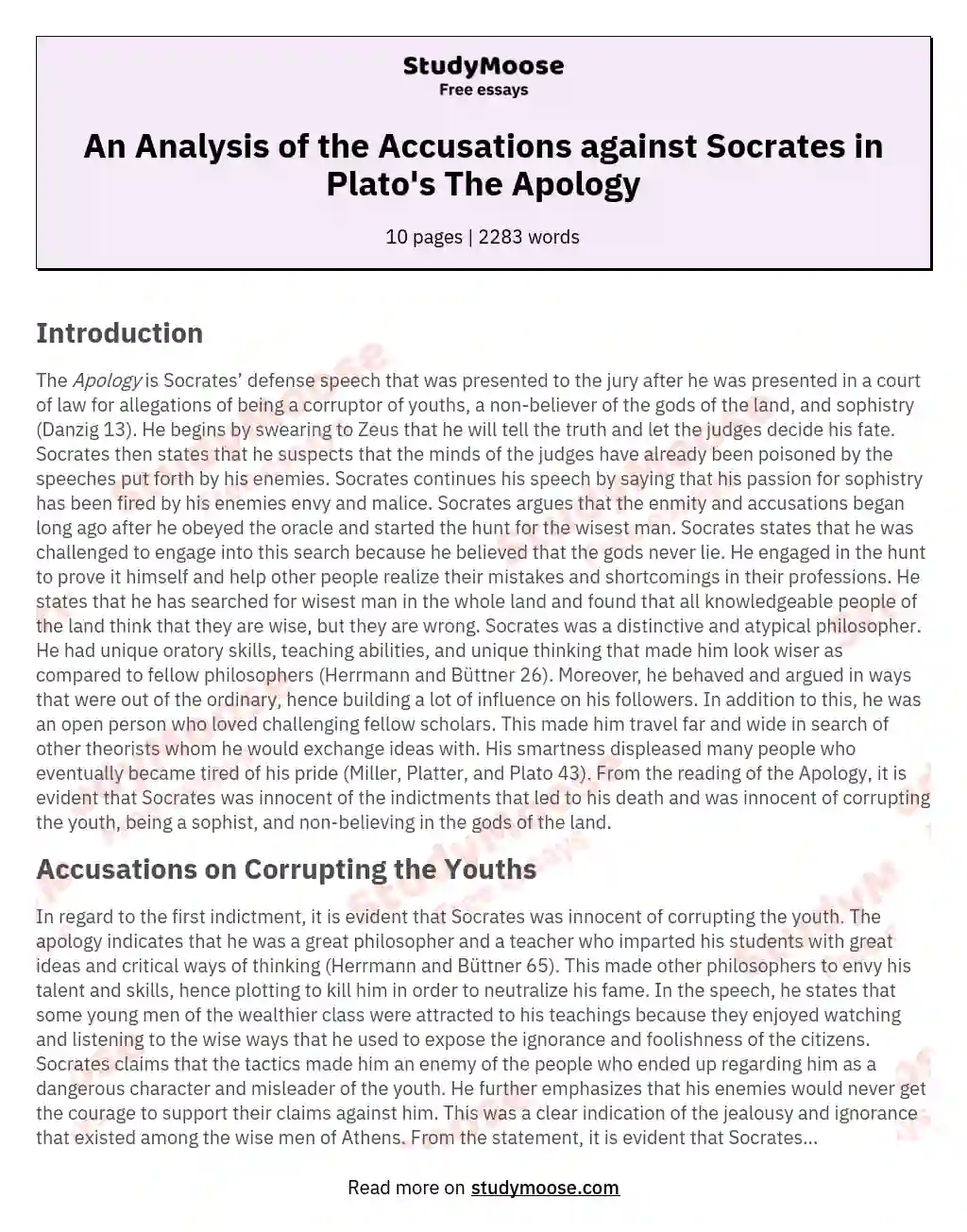 An Analysis of the Accusations against Socrates in Plato's The Apology