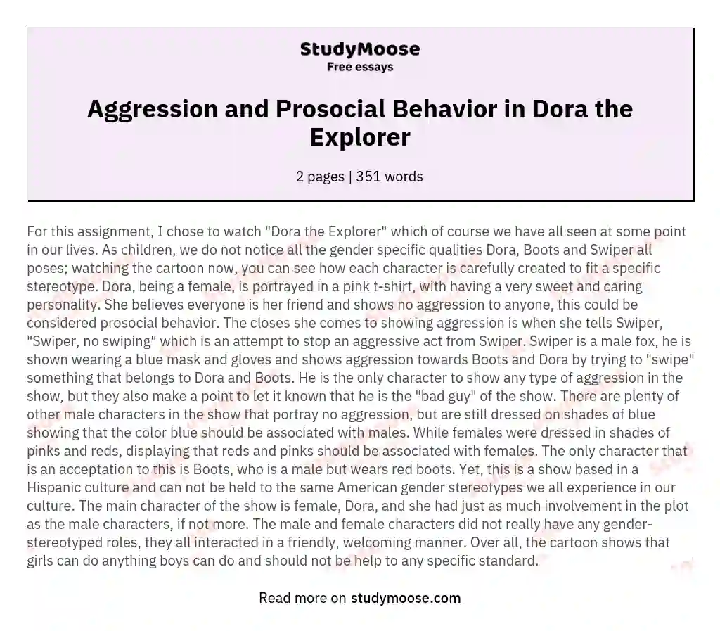 Aggression and Prosocial Behavior in Dora the Explorer essay