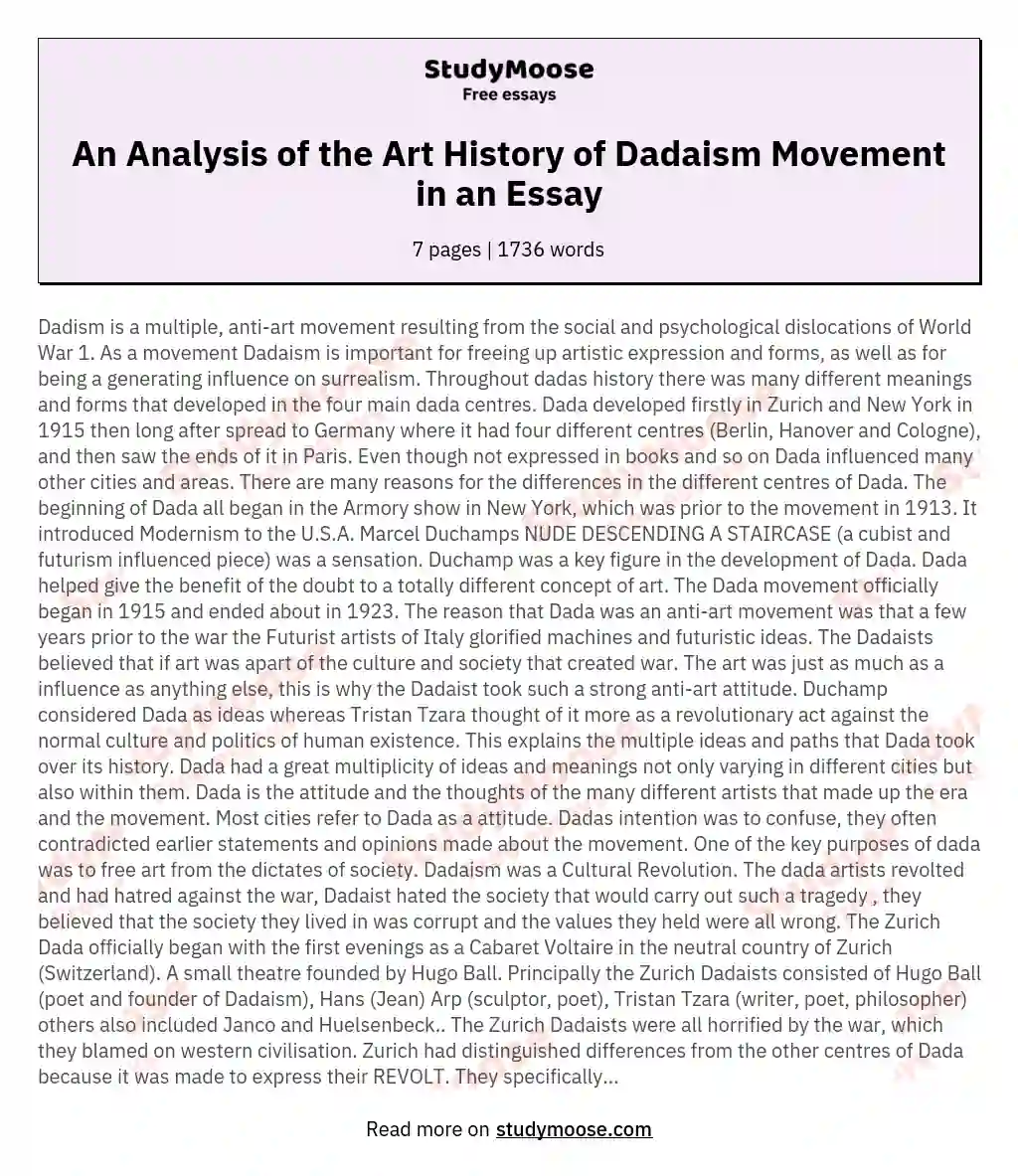 Dada Movement: From New York to Paris essay