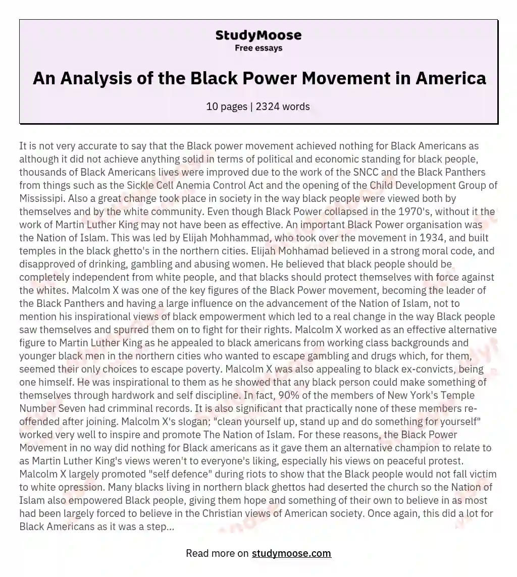 An Analysis of the Black Power Movement in America