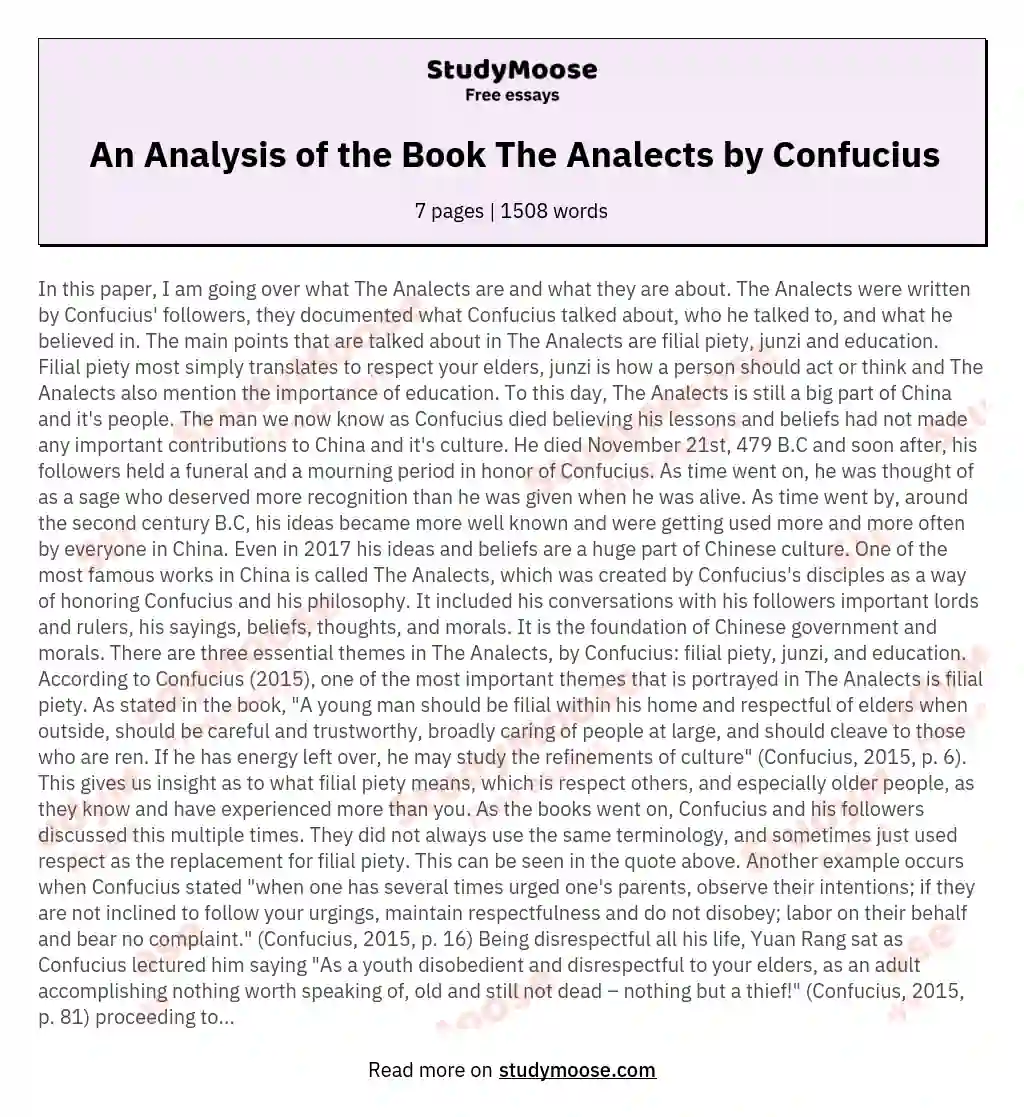 An Analysis of the Book The Analects by Confucius essay