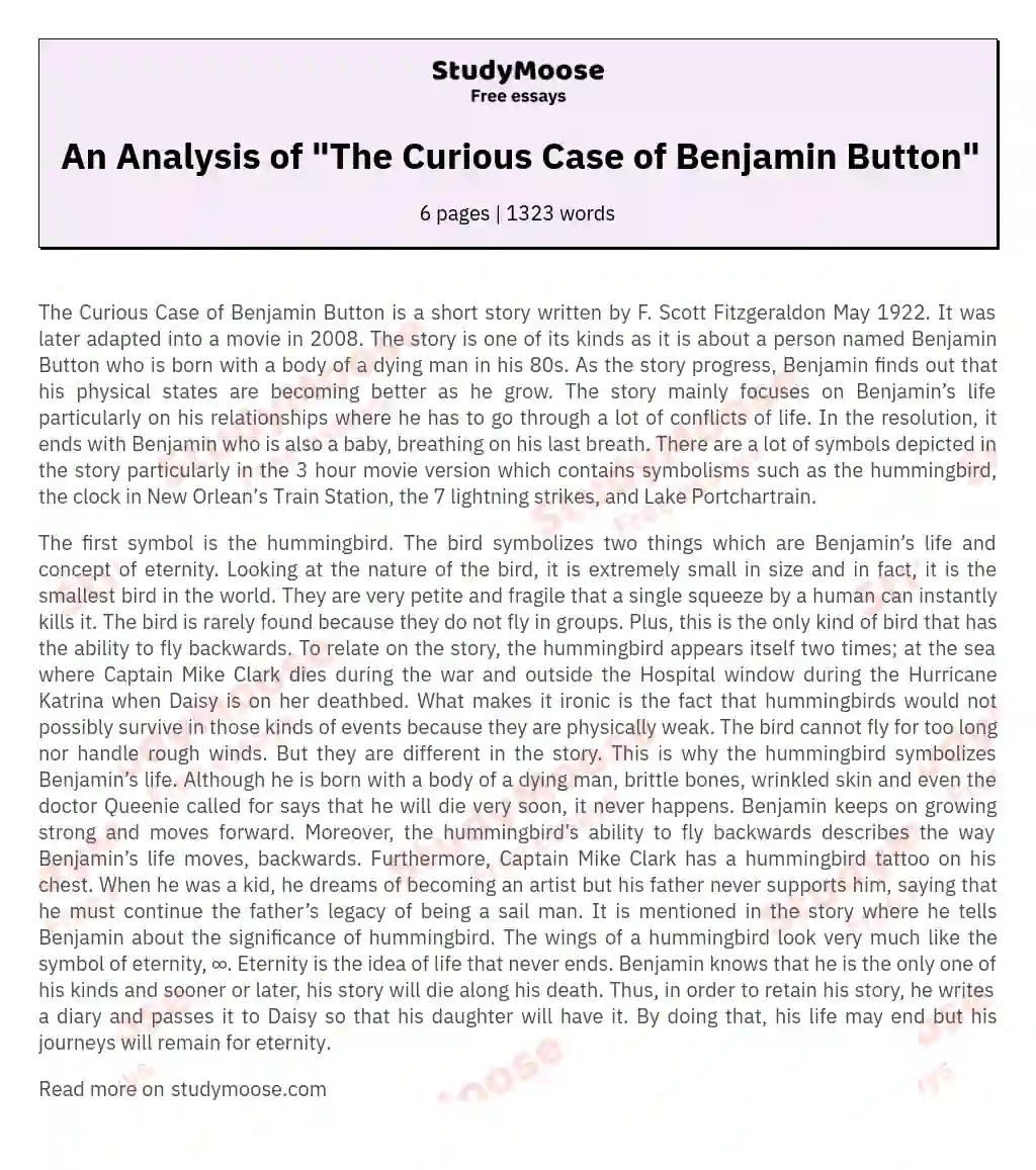 An Analysis of "The Curious Case of Benjamin Button" essay