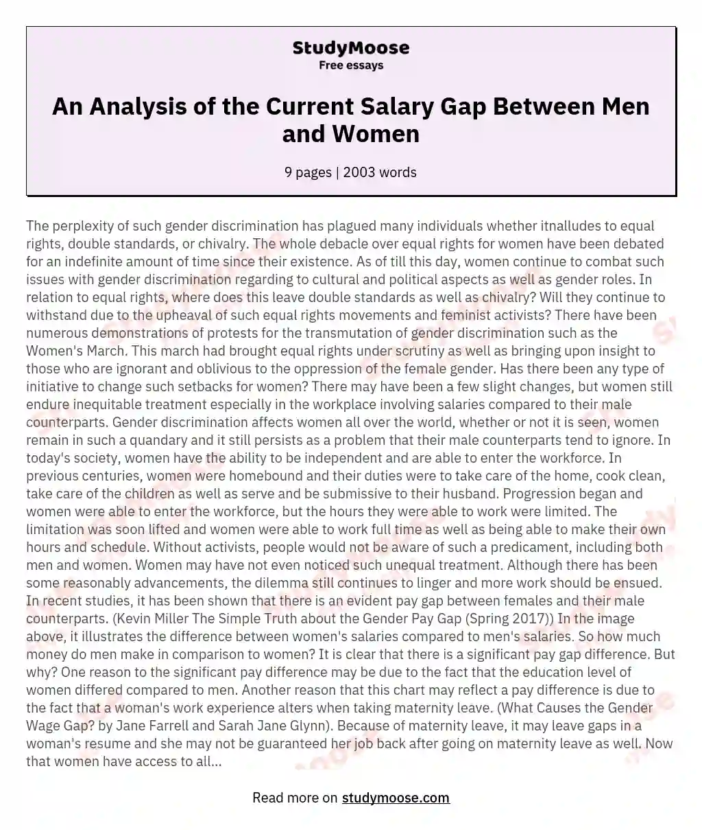 An Analysis of the Current Salary Gap Between Men and Women essay
