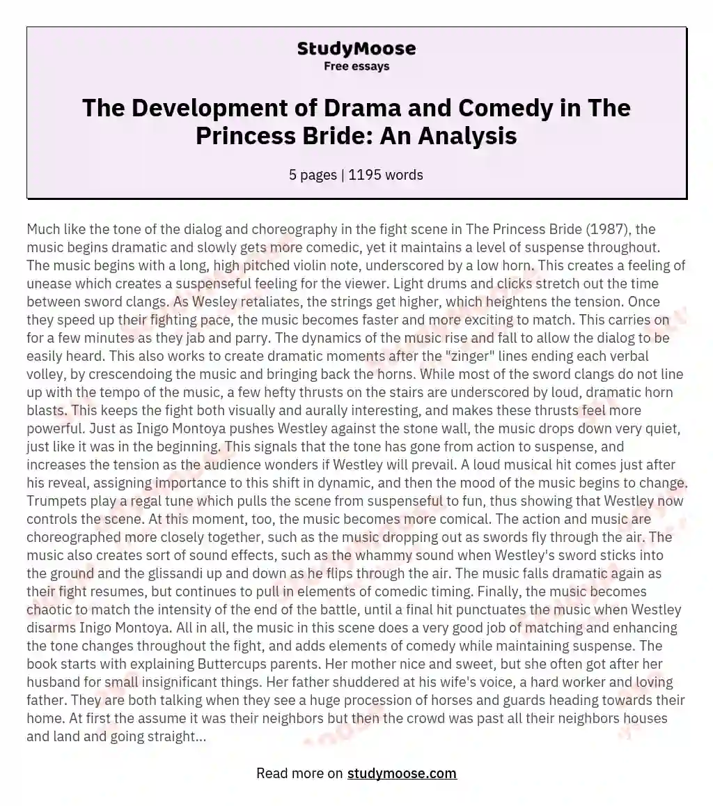 The Development of Drama and Comedy in The Princess Bride: An Analysis essay