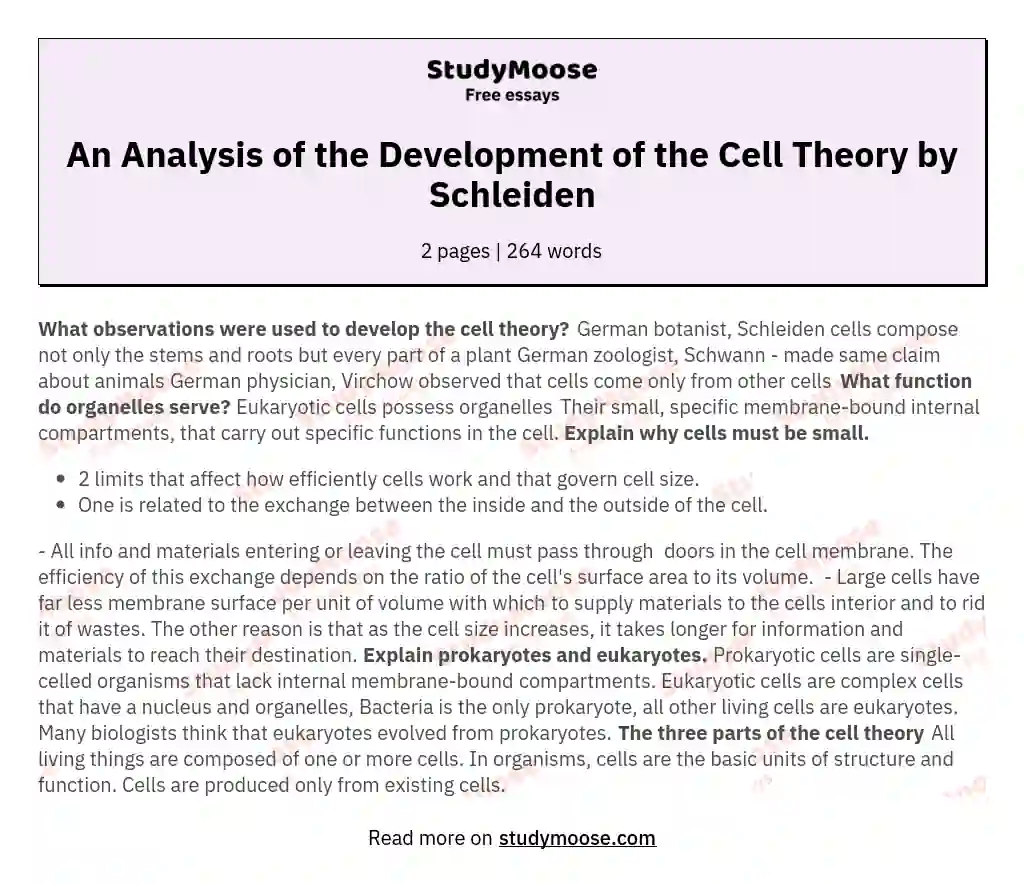 An Analysis of the Development of the Cell Theory by Schleiden essay