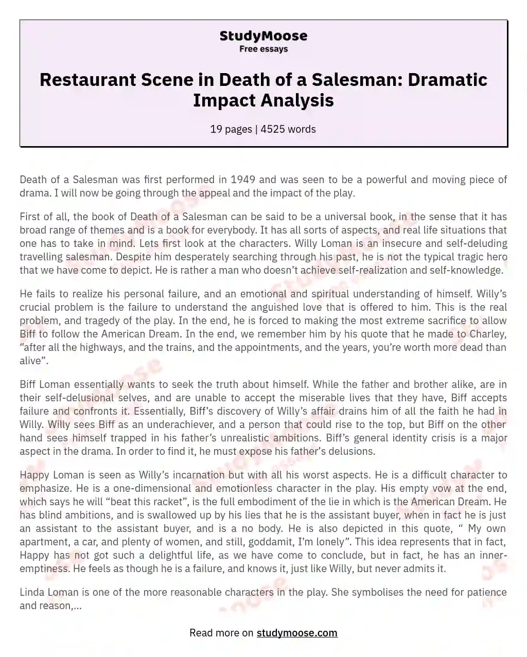 Restaurant Scene in Death of a Salesman: Dramatic Impact Analysis essay