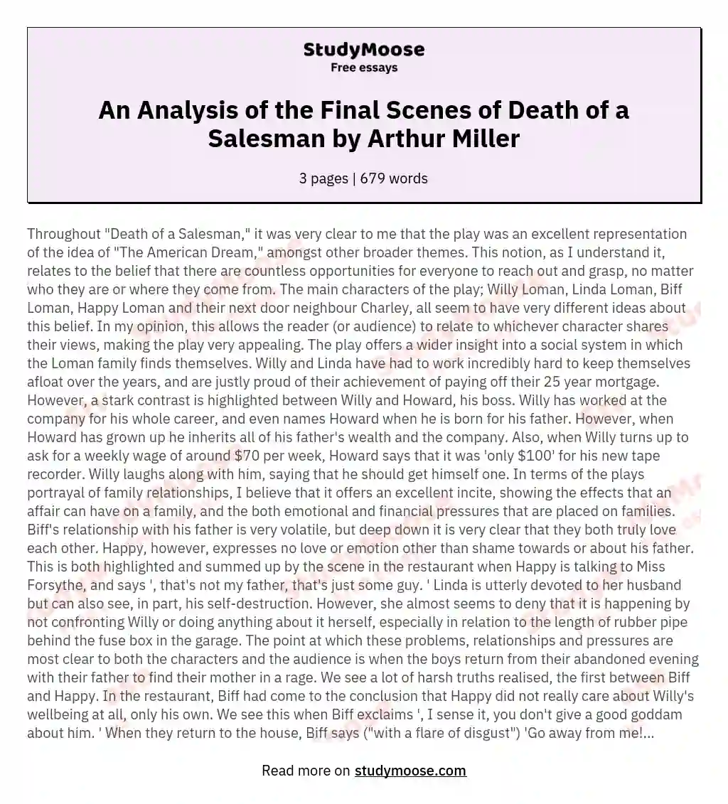 An Analysis of the Final Scenes of Death of a Salesman  by Arthur Miller