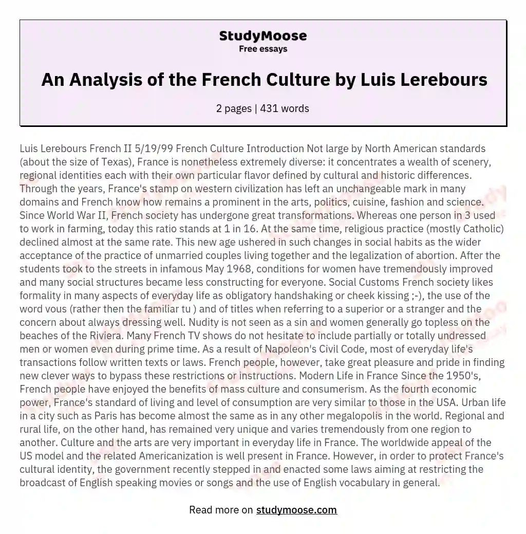 An Analysis of the French Culture by Luis Lerebours essay