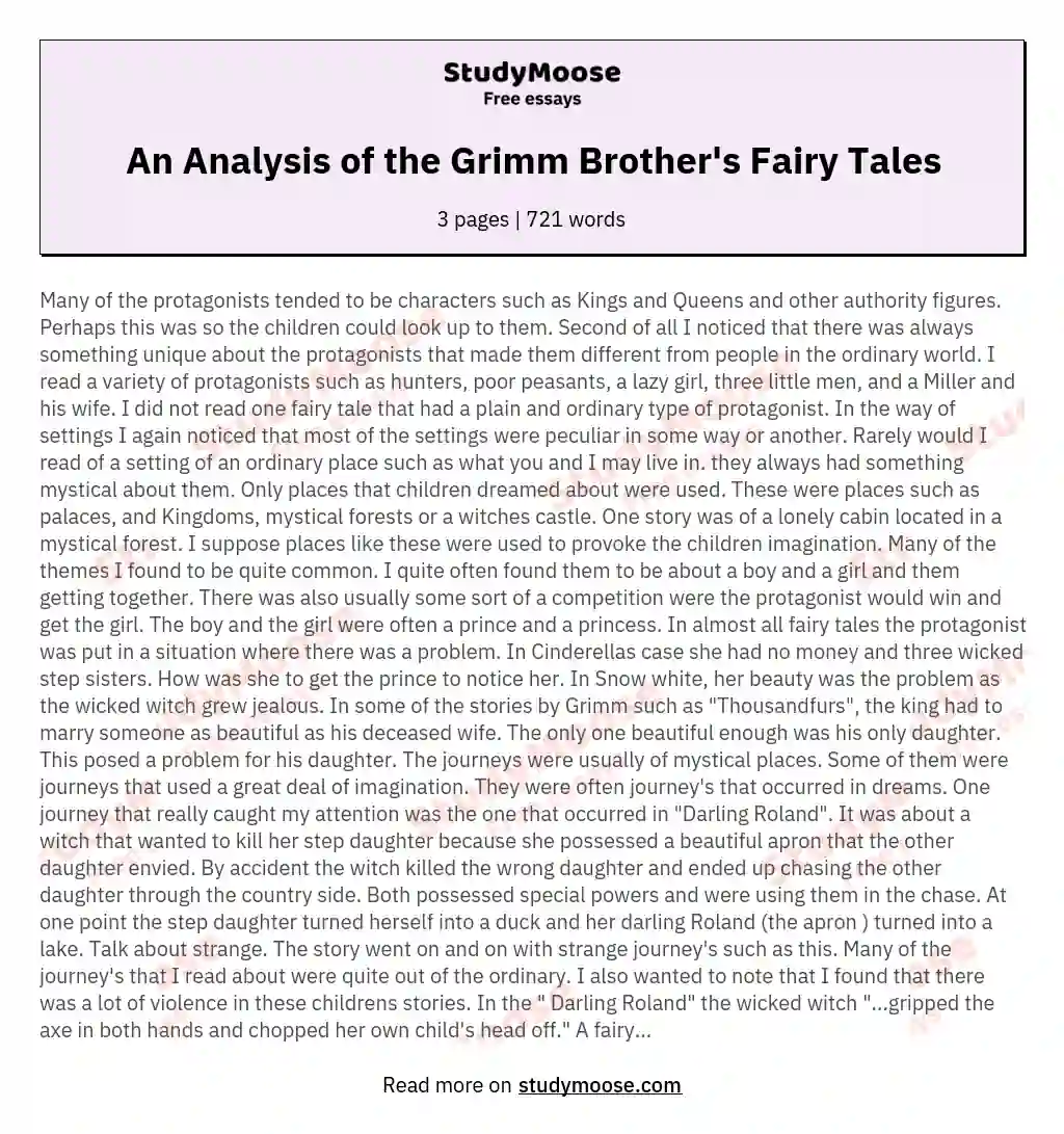 An Analysis of the Grimm Brother's Fairy Tales essay