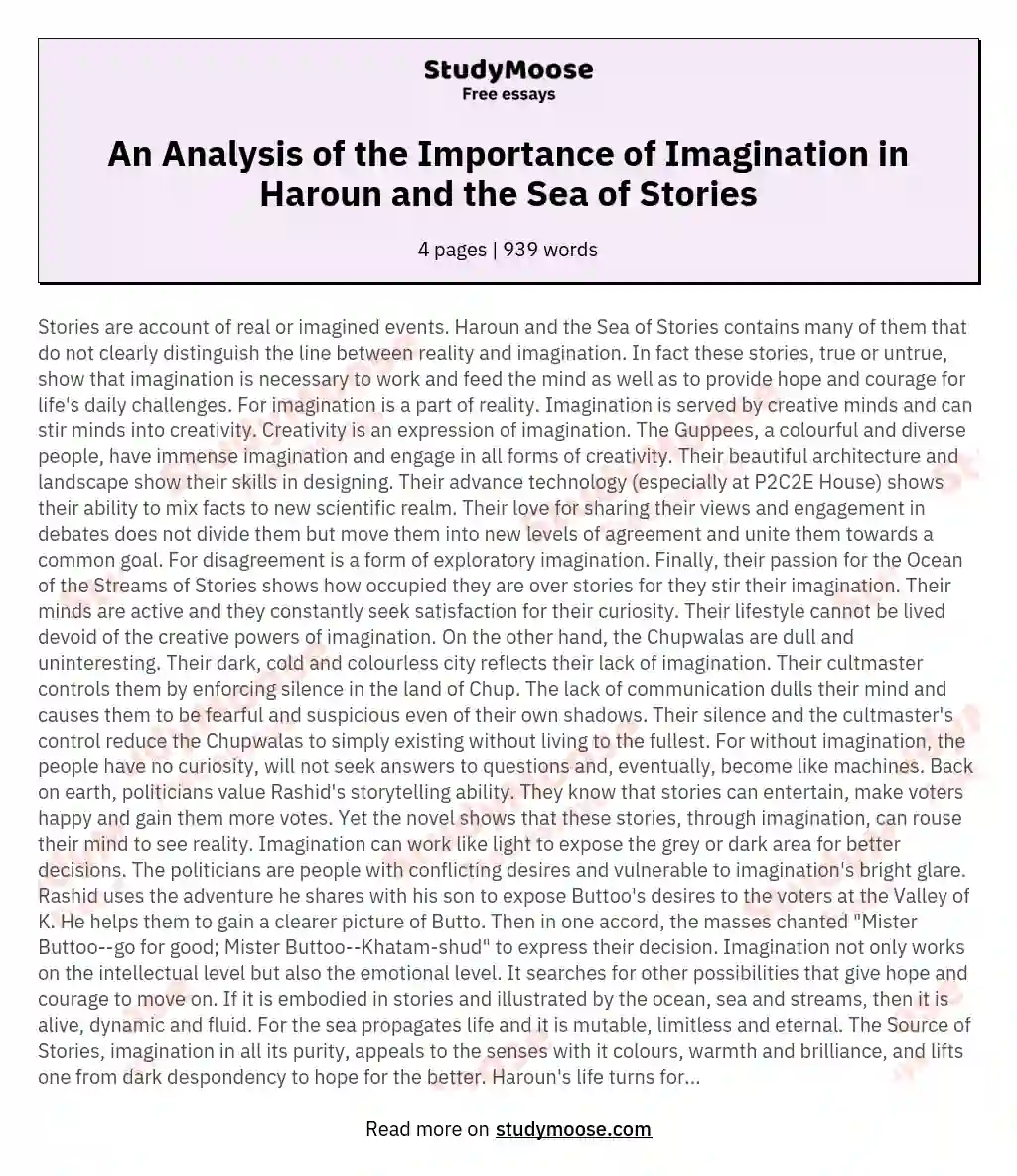 An Analysis of the Importance of Imagination in Haroun and the Sea of Stories essay