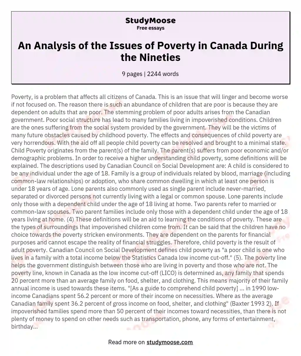 An Analysis of the Issues of Poverty in Canada During the Nineties essay