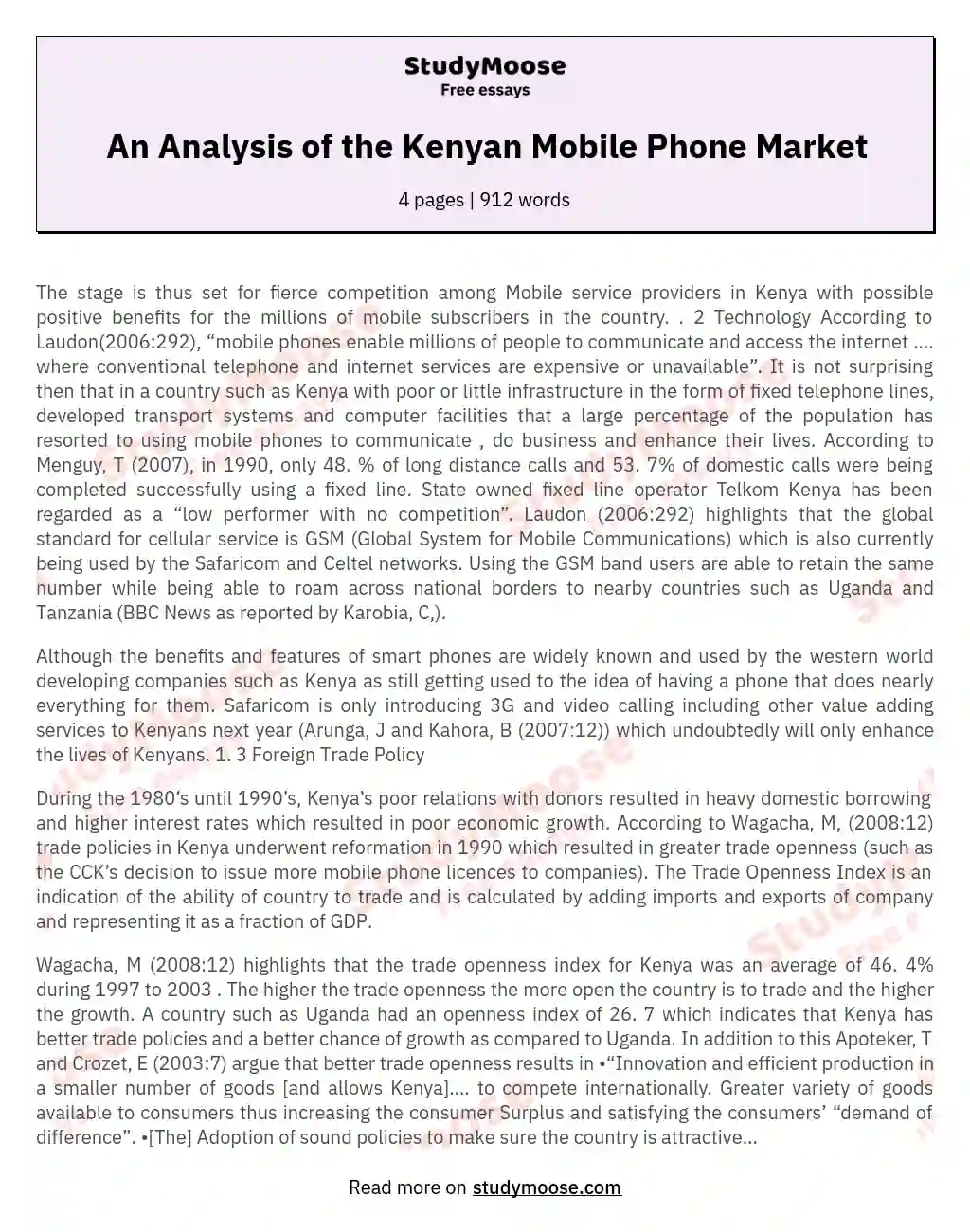 An Analysis of the Kenyan Mobile Phone Market