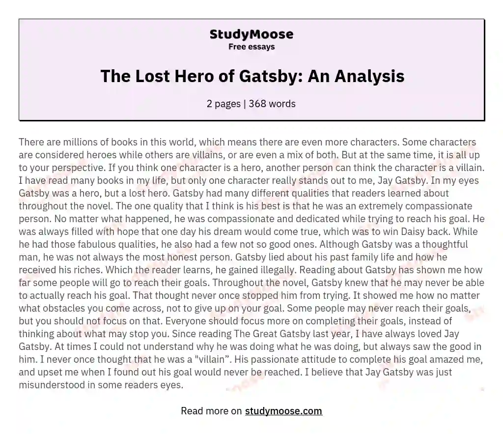 The Lost Hero of Gatsby: An Analysis essay