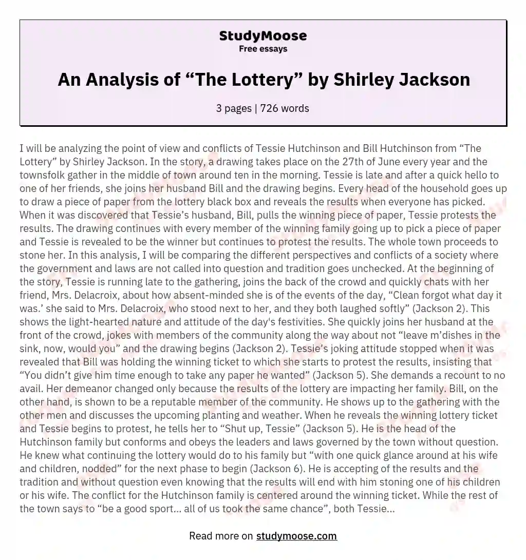 An Analysis of “The Lottery” by Shirley Jackson
