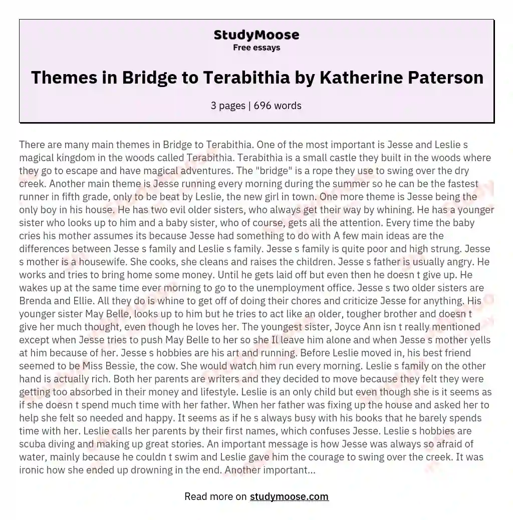 Themes in Bridge to Terabithia by Katherine Paterson essay