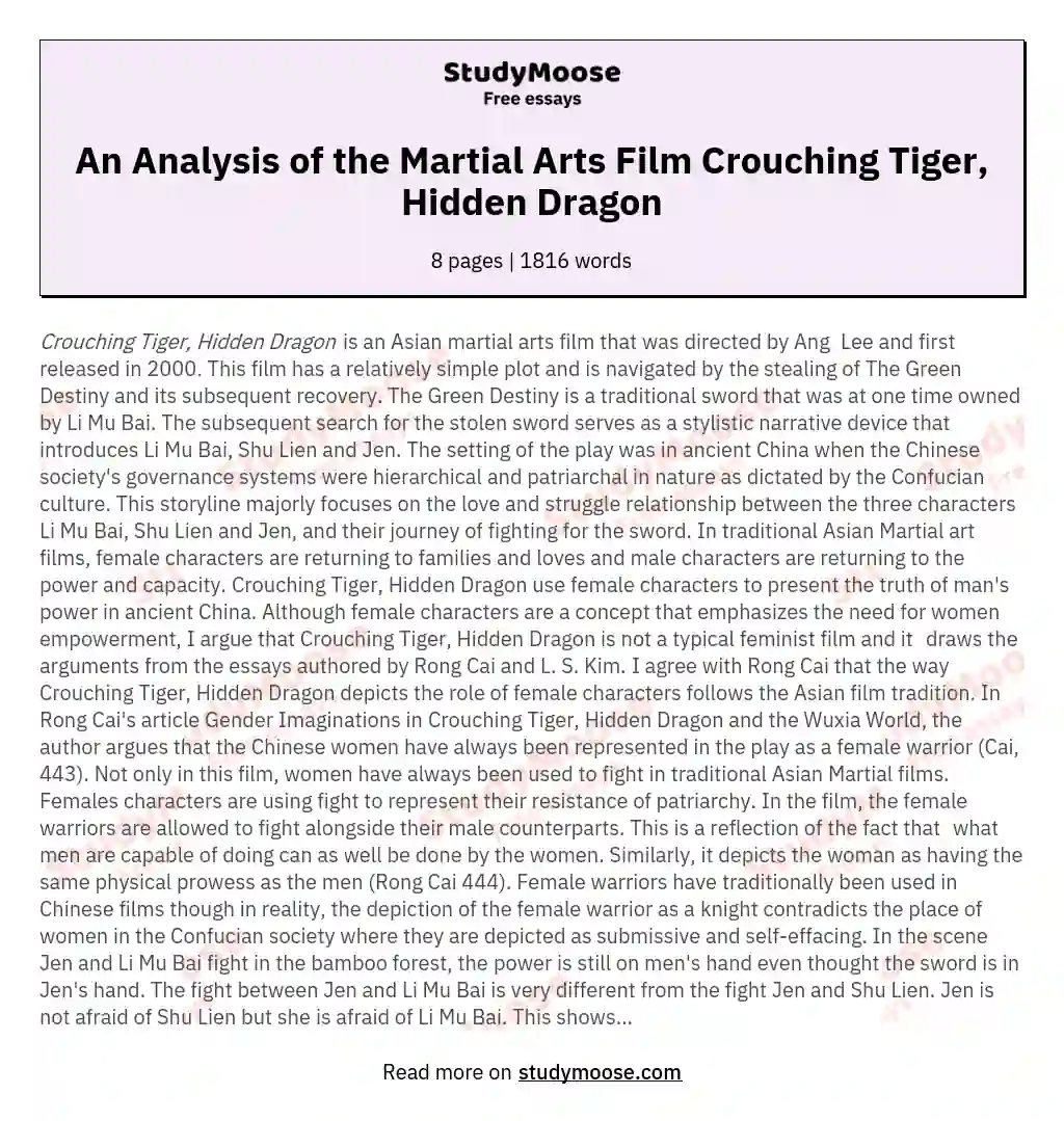 An Analysis of the Martial Arts Film Crouching Tiger, Hidden Dragon essay