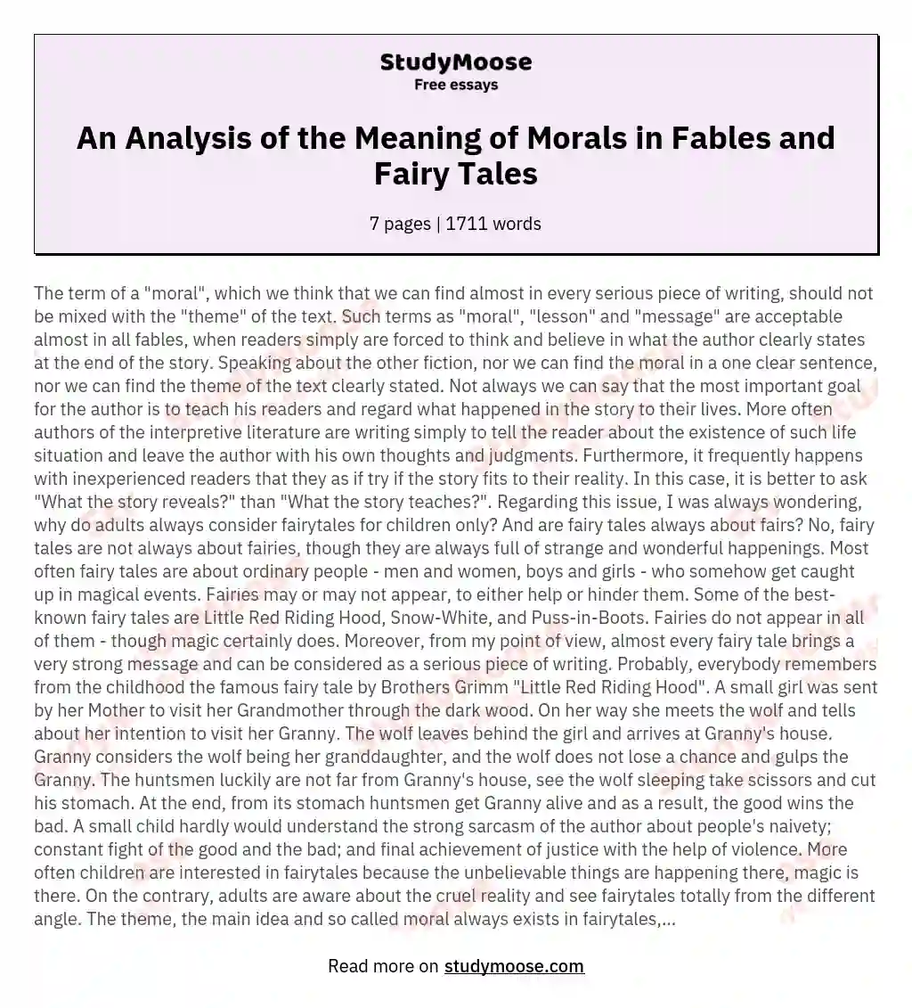 An Analysis of the Meaning of Morals in Fables and Fairy Tales essay
