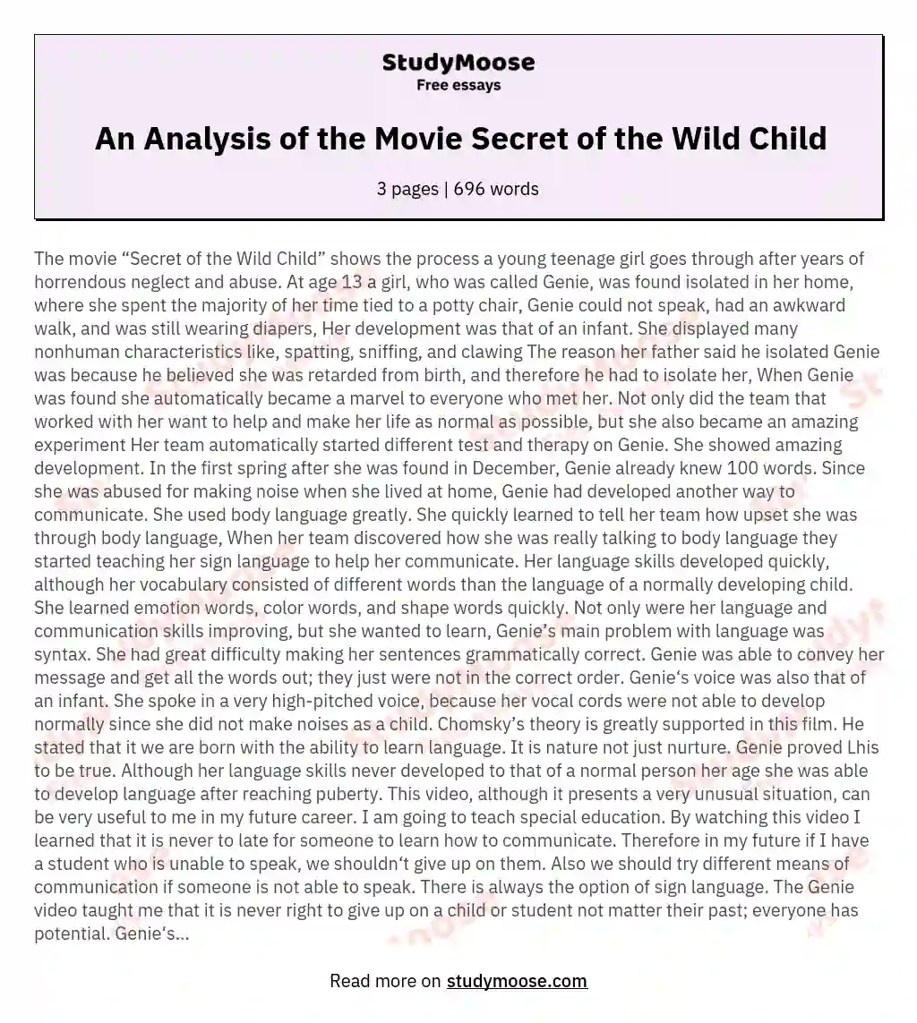 An Analysis of the Movie Secret of the Wild Child essay