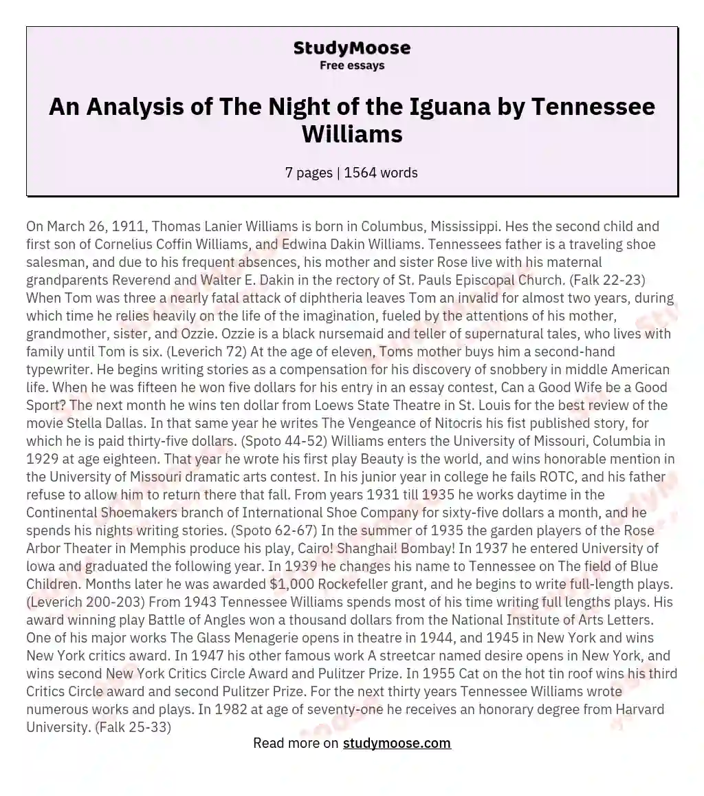 An Analysis of The Night of the Iguana by Tennessee Williams