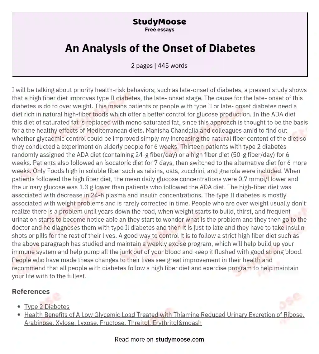 An Analysis of the Onset of Diabetes essay