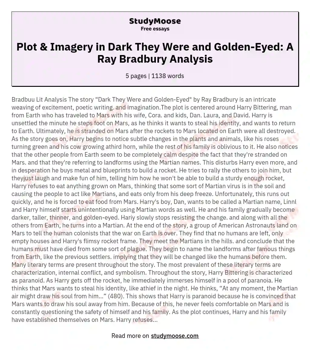 Plot & Imagery in Dark They Were and Golden-Eyed: A Ray Bradbury Analysis essay