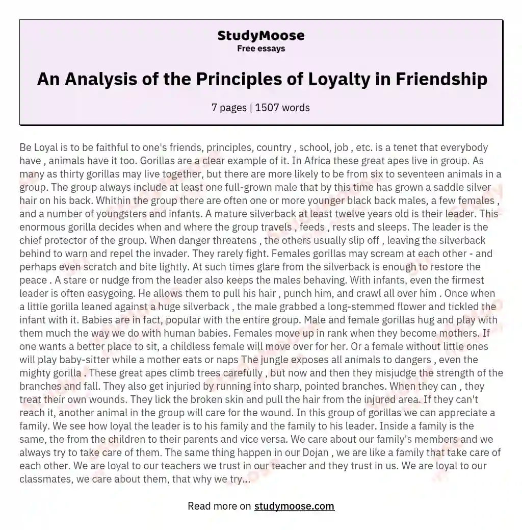 An Analysis of the Principles of Loyalty in Friendship essay