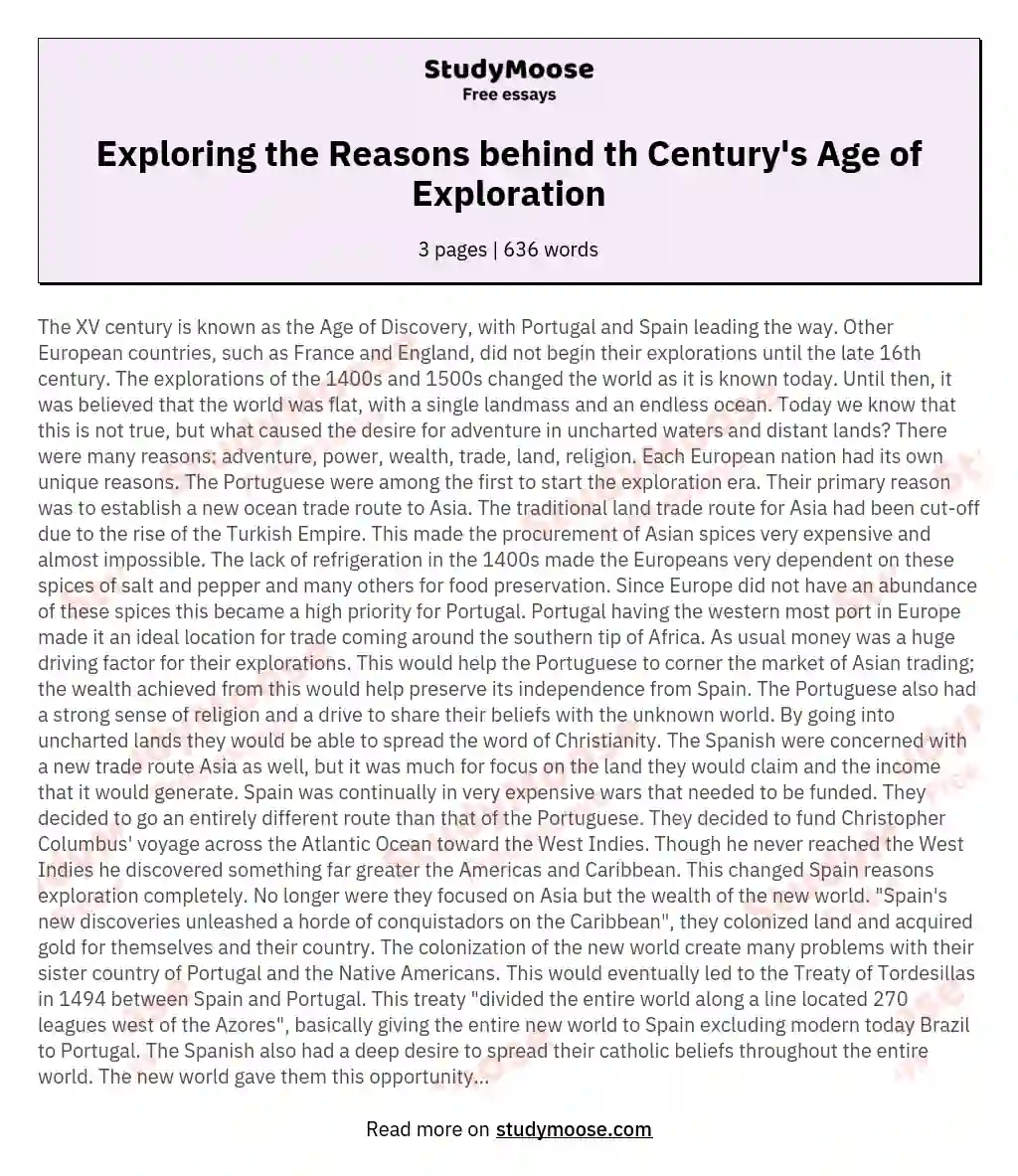 Exploring the Reasons behind th Century's Age of Exploration essay
