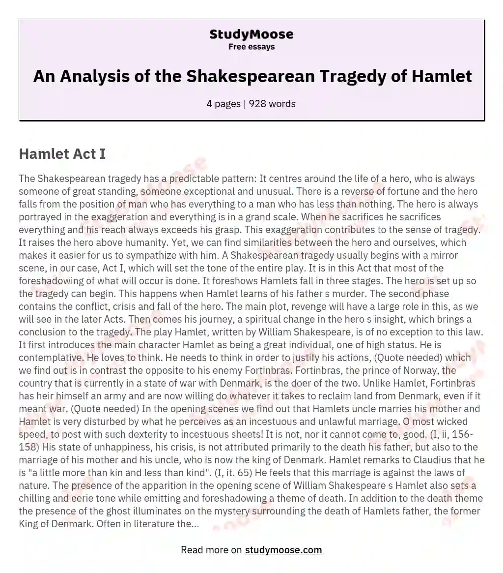 An Analysis of the Shakespearean Tragedy of Hamlet essay