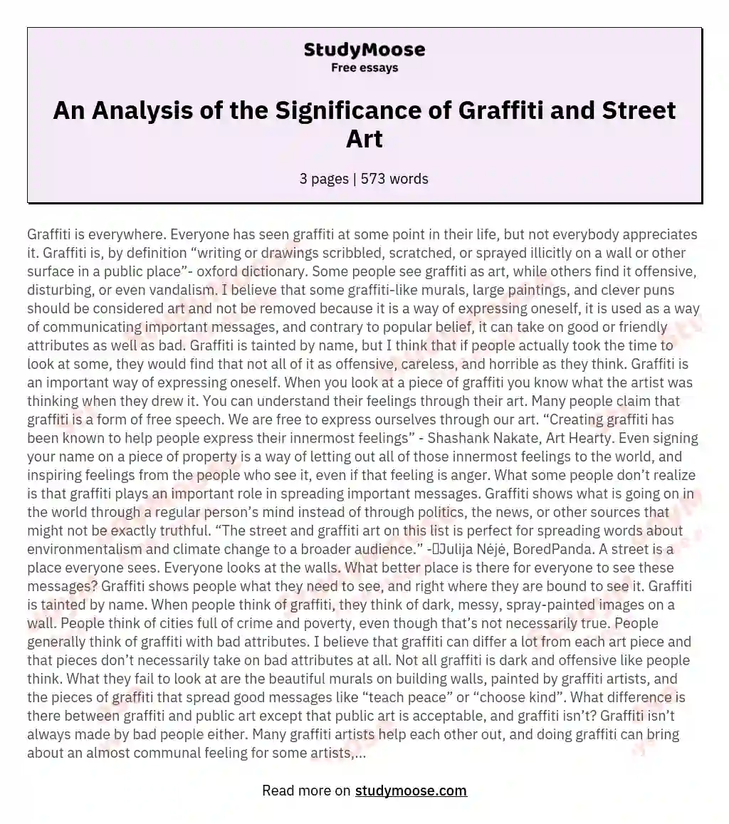 An Analysis of the Significance of Graffiti and Street Art