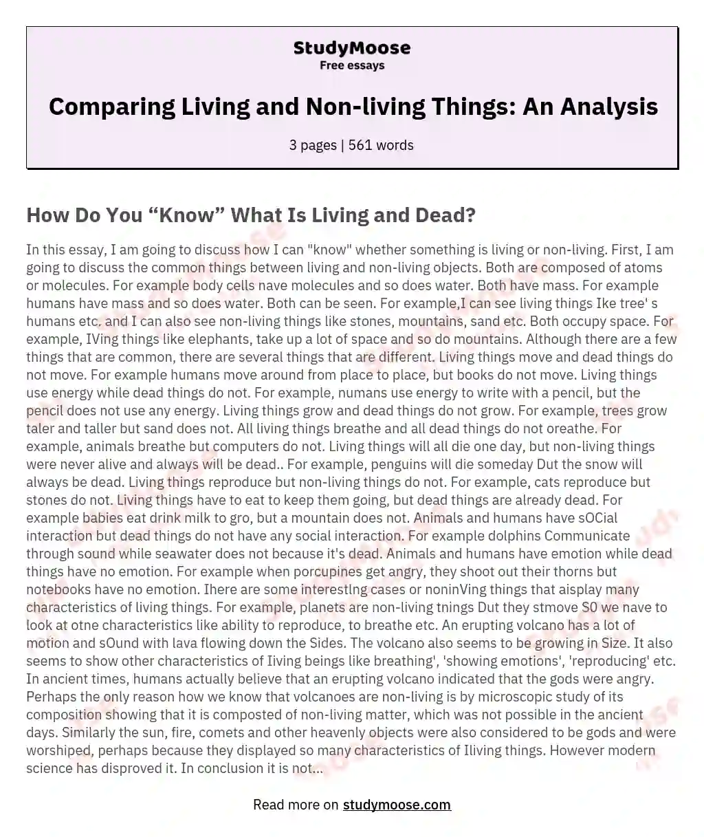 Comparing Living and Non-living Things: An Analysis essay